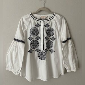 Tory Burch Woman’s Aubrey Embroidered Tunic 100% Cotton Size 4 White w Black